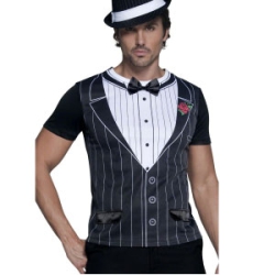 Das Gangster Outfit aus der Tte. T-Shirt mit Fliege im edlen Mafiosi Look. 
<br>Material: 100% Polyester
<br>